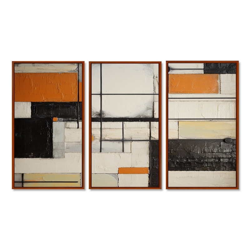 Brun, beige, noir, modernisme rétro - ensemble de reproductions d'art murales abstraites, H 40 po x l 60 po x P 1 po