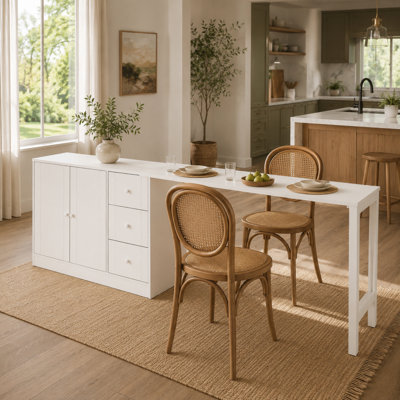 MDF Extendable Sideboard With Pull Out Dining Table Storage For Kitchen Living Room Foyer Study