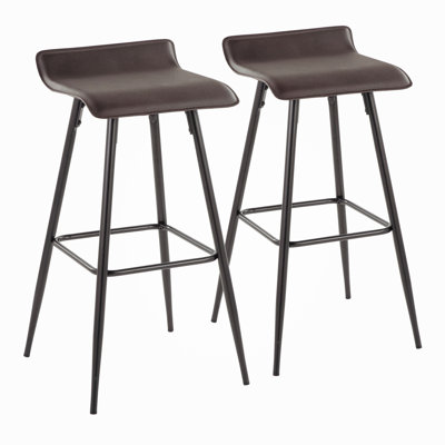 Tabouret de bar contemporain à hauteur fixe 2 pièces 30 po en acier et similicuir