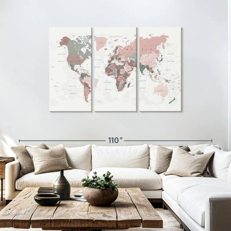 Aliaz World Map Pink Green, 48" H x 74" W