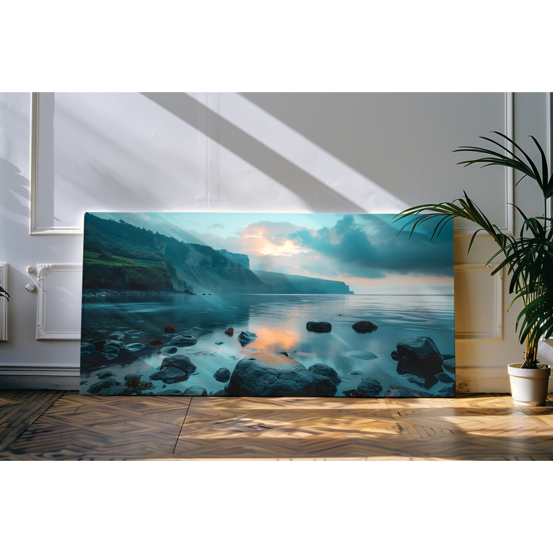 Gerahmtes Bild auf Leinwand 120x60cm Küste Berge Natur Klippen Felsen Ozean