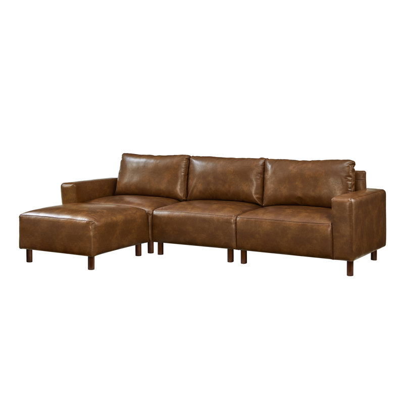 4 - Piece Faux Leather Upholstered Sectional, Brown Faux Leather