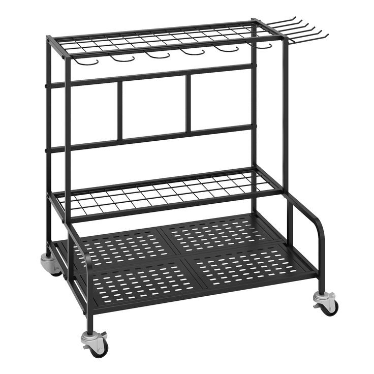 Support à outils de jardin avec roues et 12 crochets, pouvant contenir 39 outils pour le garage, la remise et le patio