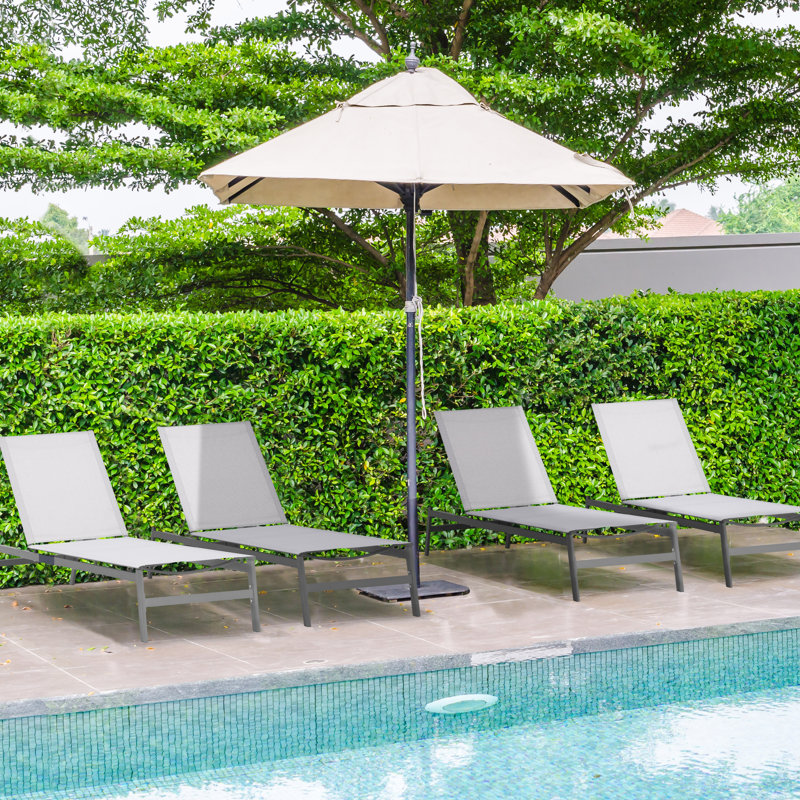 Outdoor Rust-Resistant Metal Chaise Lounge, Khaki/Gray
