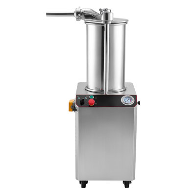 Hydraulic Automatic Sausage Stuffer 26L with Fixed Tank, Designed for Commercial Use, 18L Meat Mixing Capacity, 750W Vertical Meat Processor, Stainless Steel Filler Kit, Includes 4 Filling Tubes