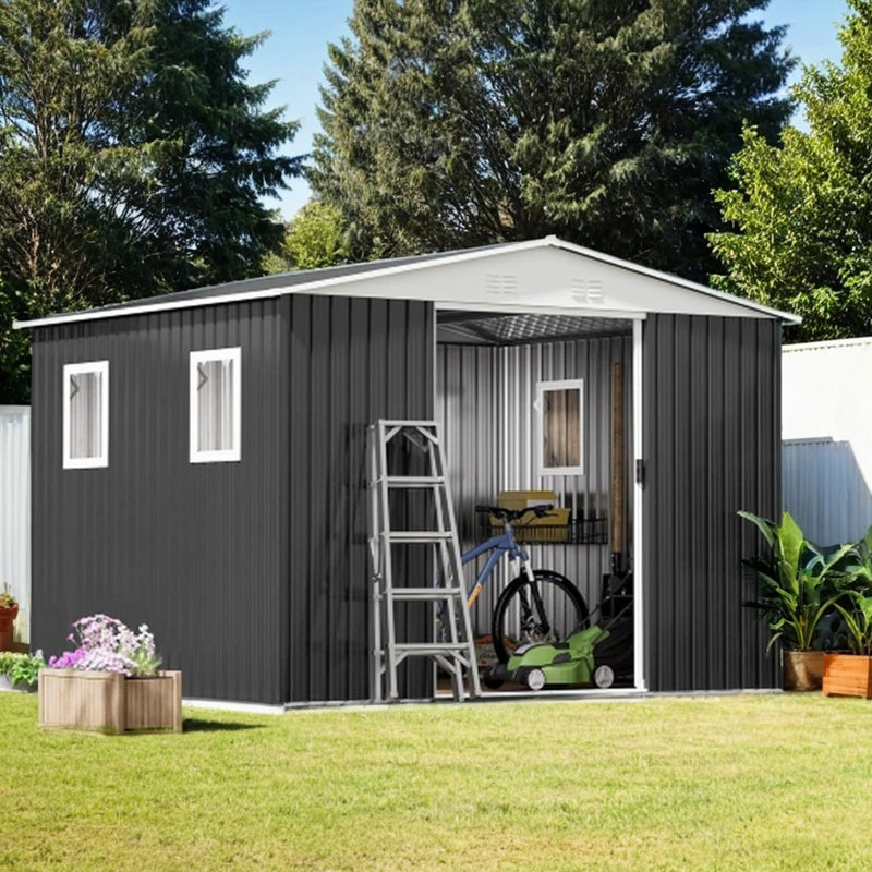 10ft x 8ft Outdoor Metal Storage Shed With Window And Lockable Door, Black