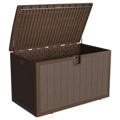 Boîte de rangement extérieure en résine, 130 gallons, contenant de rangement imperméable avec couvercle verrouillable et protection UV pour le patio