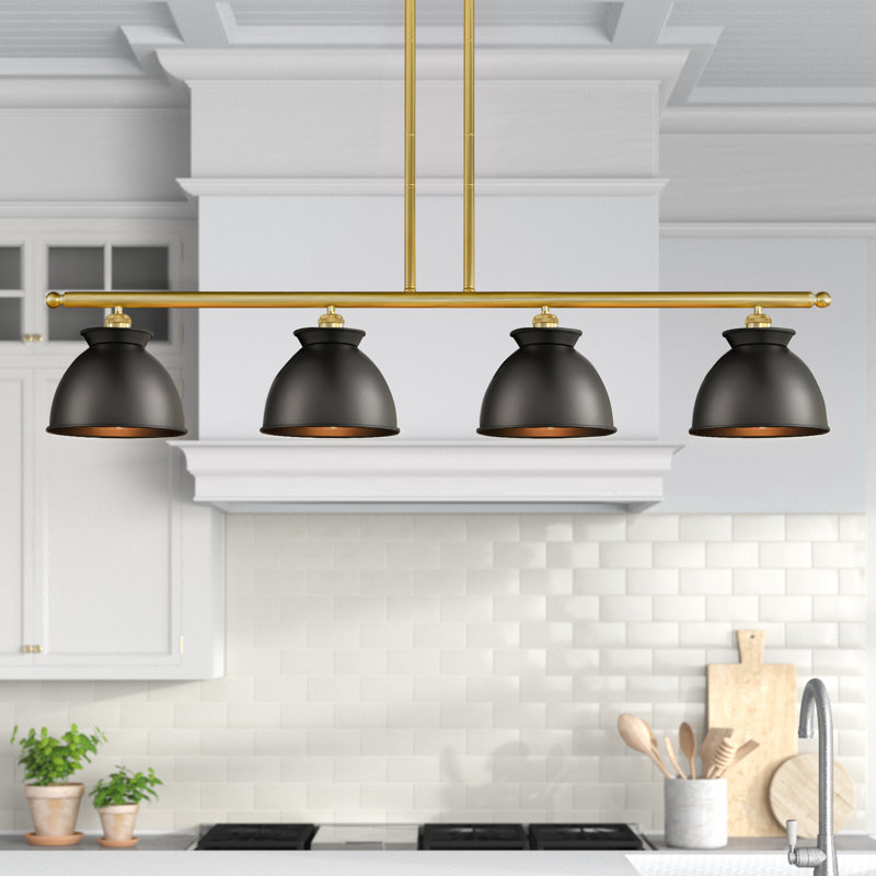 Luminaire suspendu en forme de dôme pour îlot de cuisine 4 lumières Arev, Non, Or satiné, Or satiné