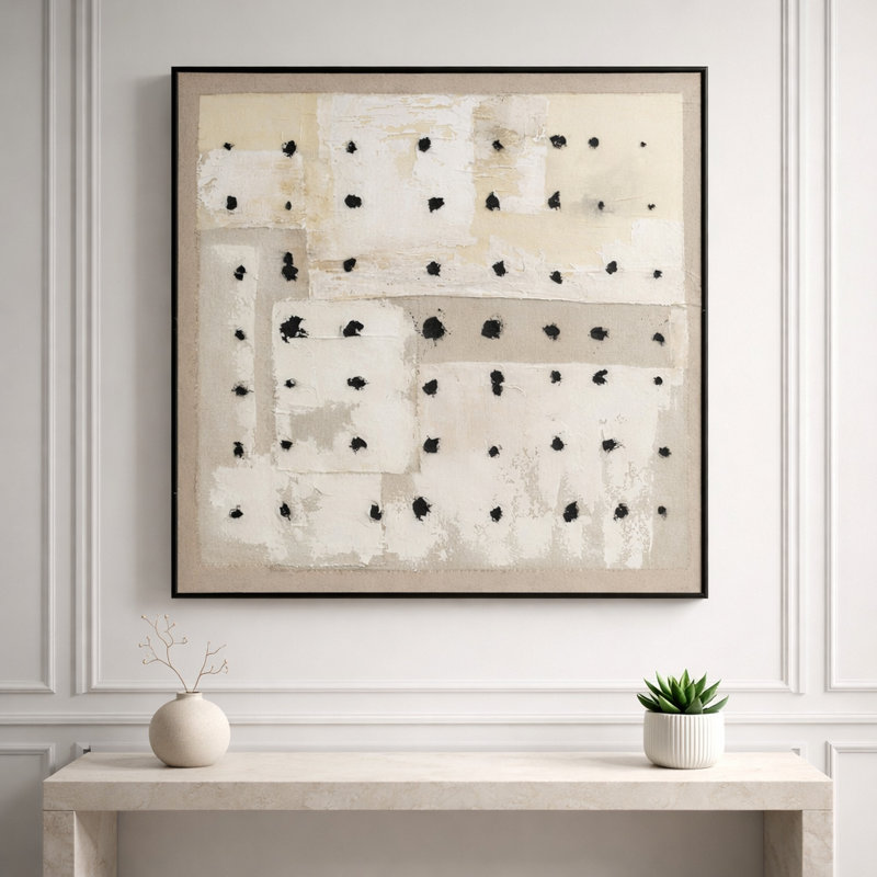 Decorative Handpainted Canvas Wall Art Print in Wood Frame for Home Decor - Shadow Box Art Wall Display for Living Room Wall or Office - 40", Brown & Ivory