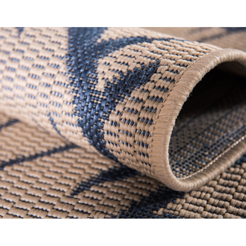 Allon Abstract Beige/Blue Indoor/Outdoor Area Rug, Rectangle 7 pi 1 po x 10 pi