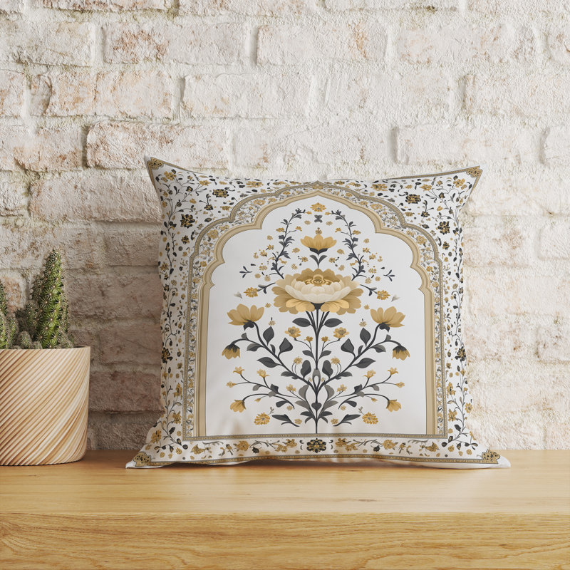 Mughal Splendor Intérieur/Extérieur 26x26, Carré 26 po, Argent/Beige