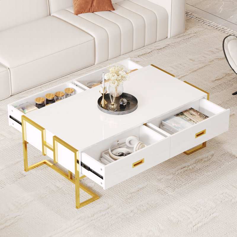 Table basse moderne moderne à 4 tiroirs, Blanc
