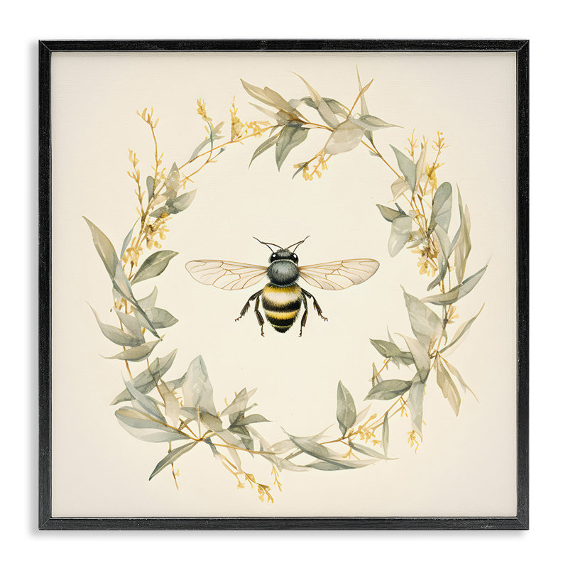 «Soft Bee Wreath», art de la giclée encadrée par Petal Prints Design, Giclée encadrée noir minuit, H 17 po x l 17 po