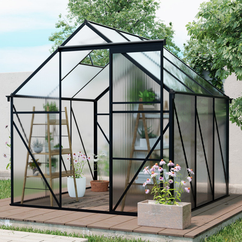 Serre en polycarbonate noir de 74,76 po, ensemble robuste en aluminium pour cour arrière