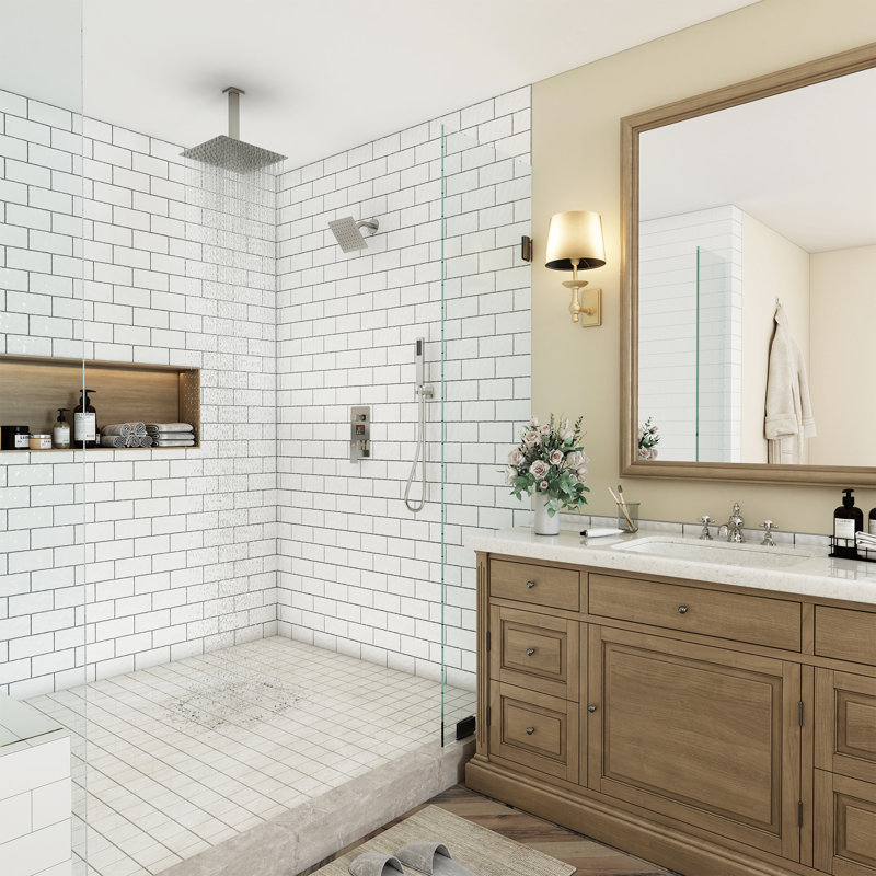 Rainfall Symphony Dual Shower Head Pressure-Balanced Complete Shower System with Digital Display, Brushed Nickel