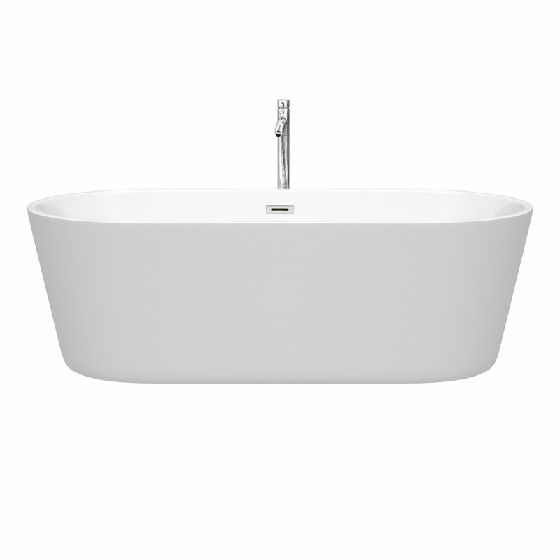 Carissa 71'' x 32'' Soaking Acrylic Bathtub with Faucet, White/Polished Chrome