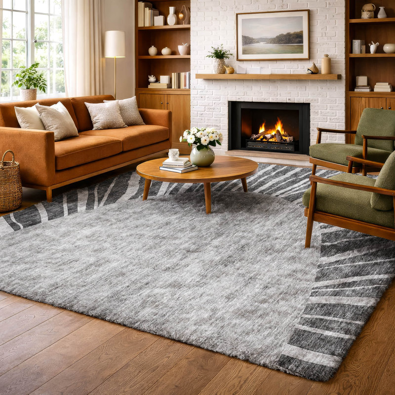 Tapis à poil long de qualité supérieure lavable à la machine ADS668, Gris anthracite, 10 pi x 14 pi
