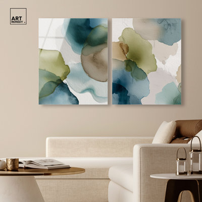 «Moss Forms Duo», ensemble d'art mural à l'aquarelle sur toile par Art Remedy