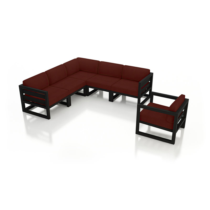 Avion Outdoor 6 - Seat Patio Sectional, Canvas Natural Sunbrella® Canvas, Black