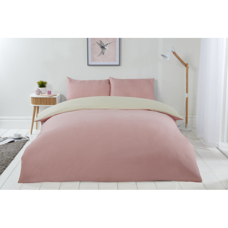 Kirke Polyester No Pattern Duvet Cover Set with Pillowcases Included, Cream/Pink, Kingsize - 2 Standard Pillowcases