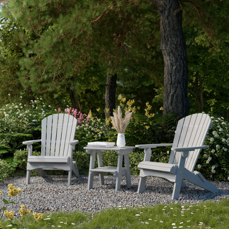 Heritage 3-Piece Folding Adirondack Set with Side Table, Light Gray