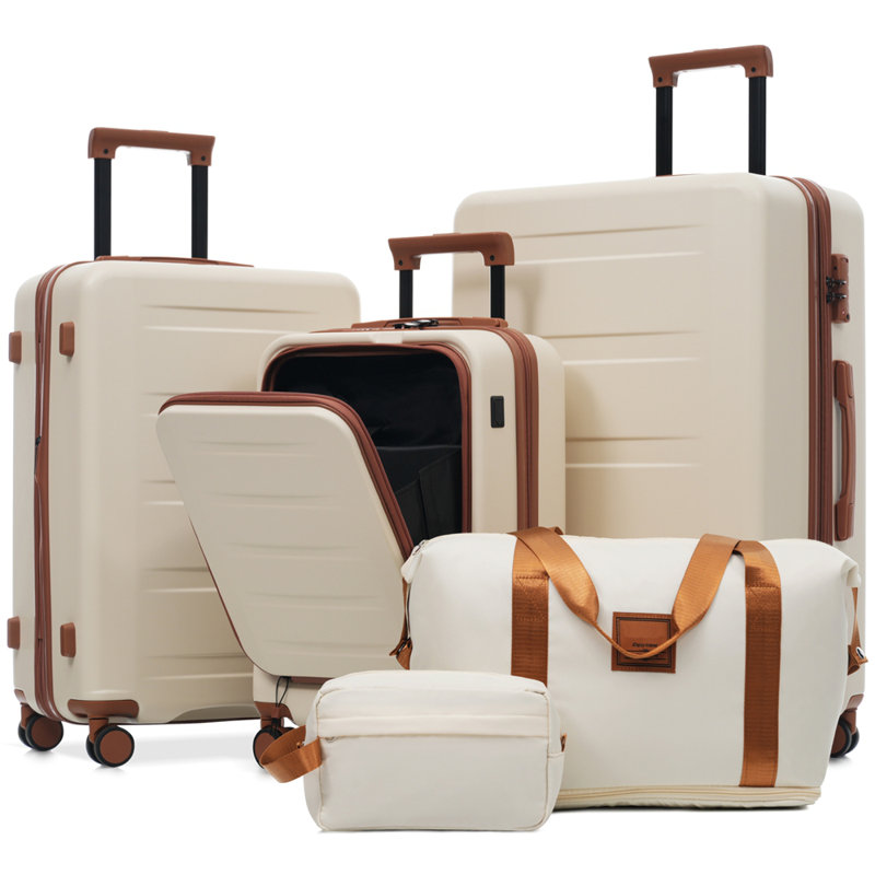 Ensemble de bagages 5 pièces avec ouverture frontale, ensemble de valise de transport extensible rigide avec double roue pivotante, bagage de voyage léger avec port USB, serrures TSA (20 "24" 28 ")
