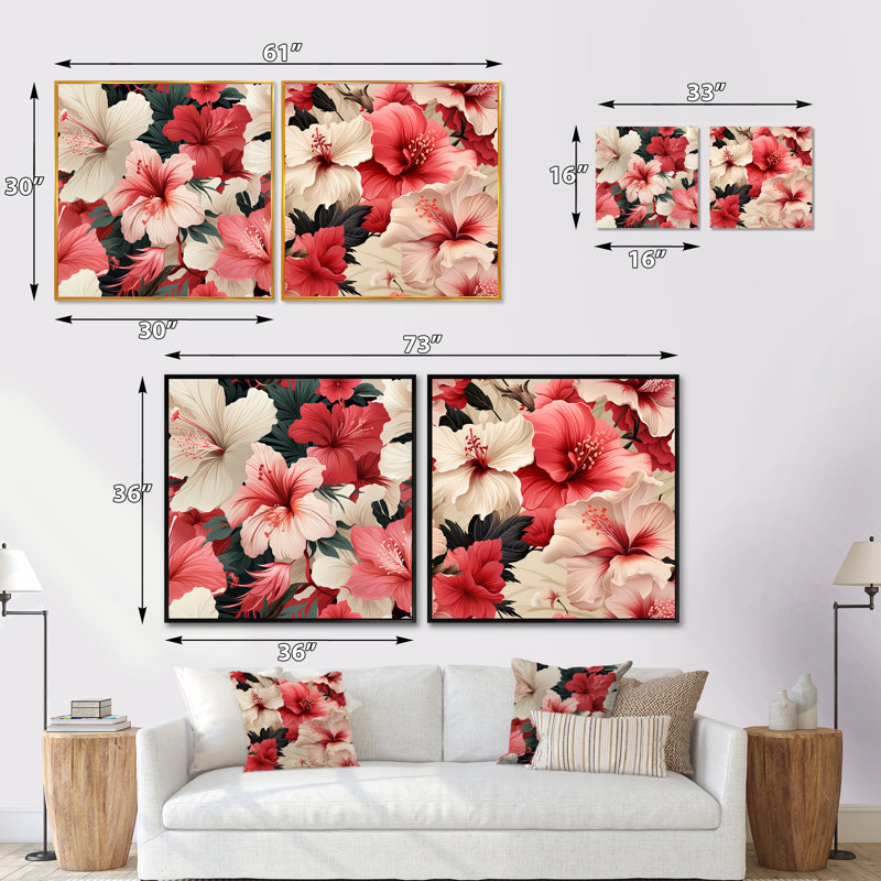 Chestle - Ensemble de 2 collages carrés floraux, Cadre flottant brun, H 30 po x l 61 po