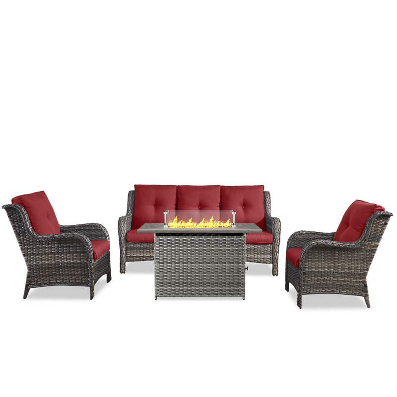 Carolina 5 - Person Sofa Seating Group With Fire Pit And Cushions, Red/Gray