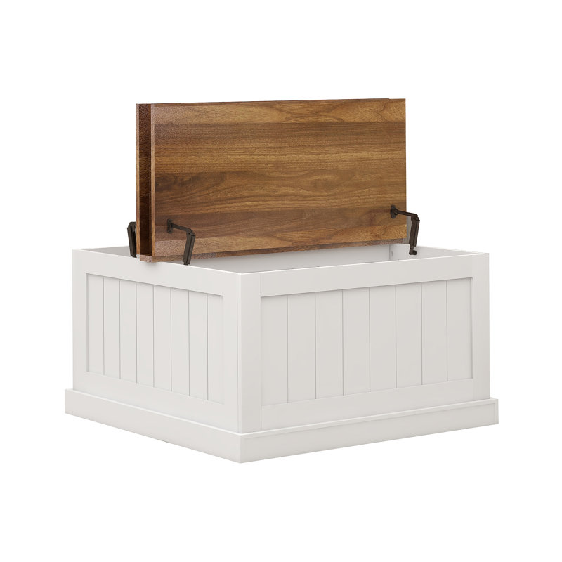 Table basse 31,5 "Farmhouse, table centrale carrée en bois avec plateau relevable articulé