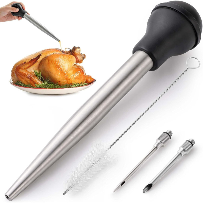 Zulay Kitchen Stainless Steel Turkey Baster Syringe With Silicone Suction Bulb