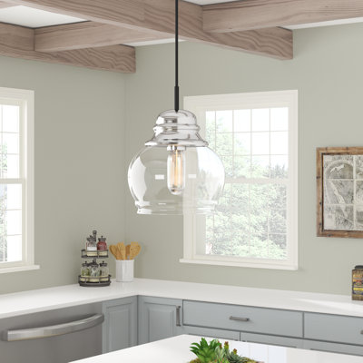 Luminaire suspendu en forme de dôme à 1 lumière avec accents de verre Hendina