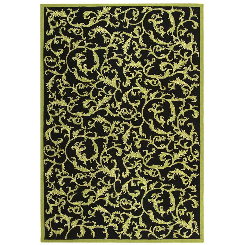 Hand Hooked Wool Floral Rug, Rectangle 8' x 10'