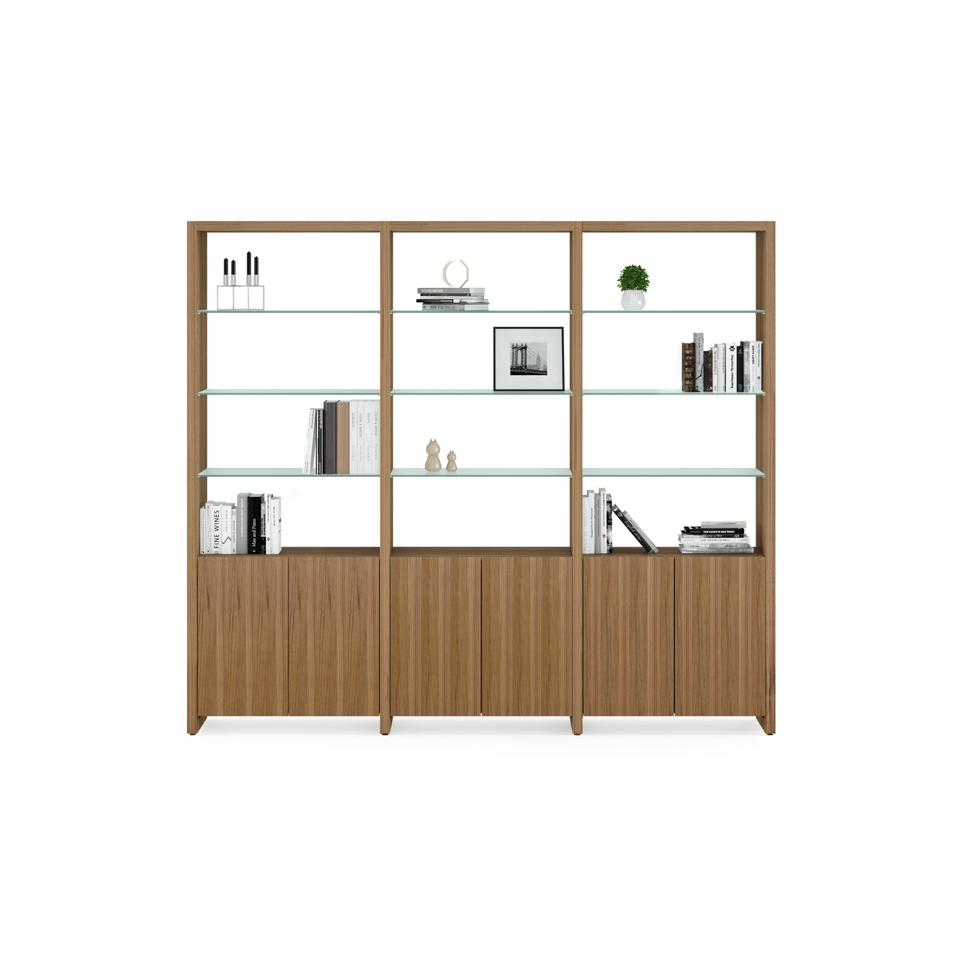 Linea Standard Bookcase, Natural Walnut, 83.75" H x 96" W x 14" D, 3