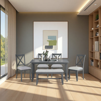 Ensemble de salle à manger 6 pièces en bois massif avec 4 chaises et banc