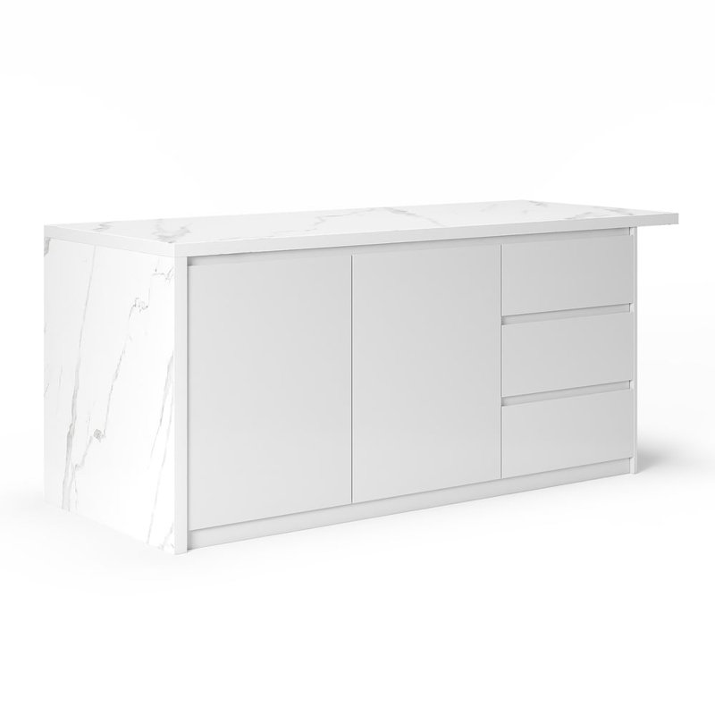 Îlots de cuisine 72 po en stratifié de style moderne avec grand espace de rangement blanc