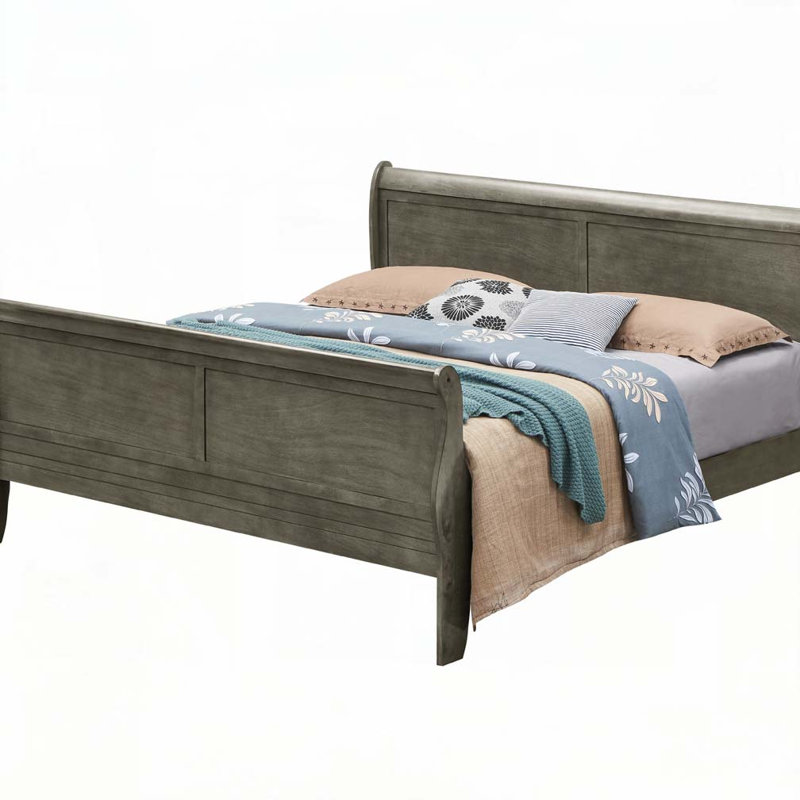 Lit en bois, gris, Complète
