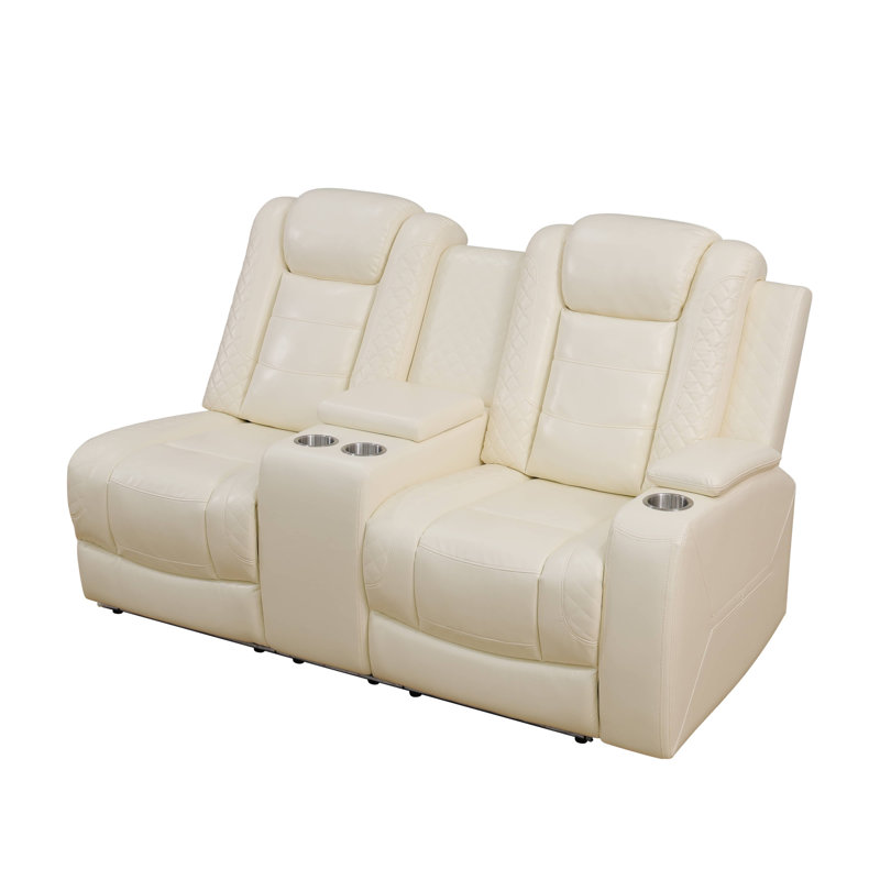 Ensemble de canapé inclinable trois pièces, Simili cuir blanc