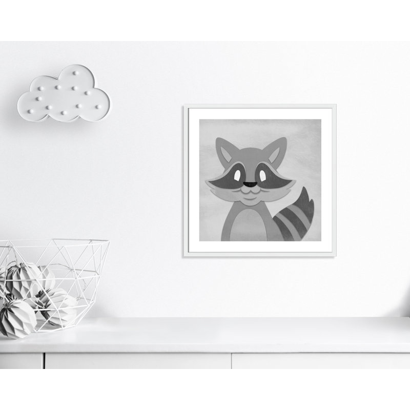 Impression sur papier Cheery Racoon, H 26,5 po x l 26,5 po x P 1,18 po, Encadré de boîte blanc