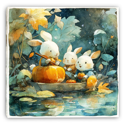 «Moonlit Bunny Voyage», art mural sur toile
