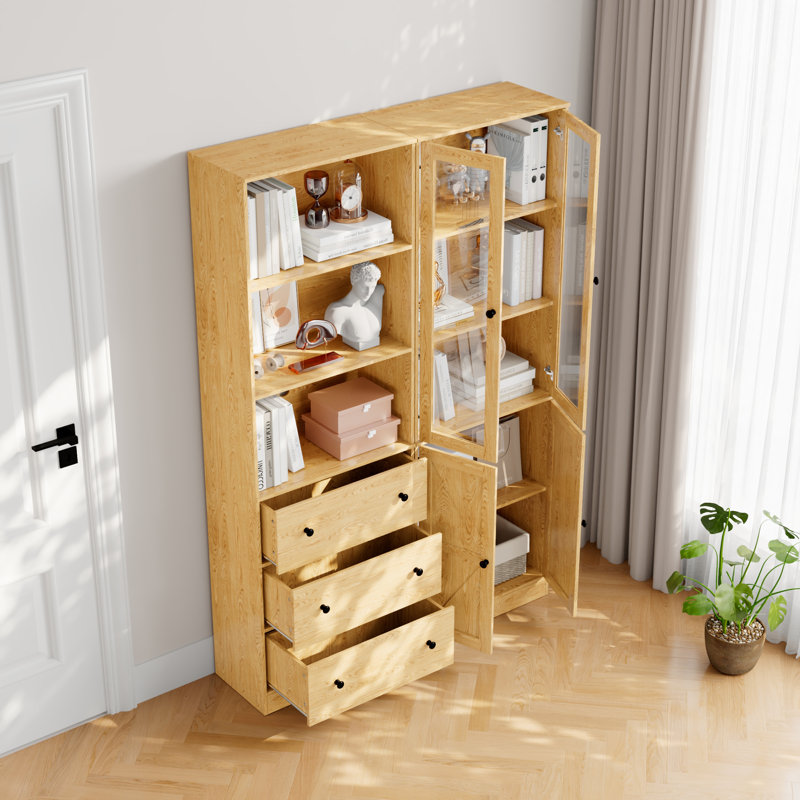 70.9'' H Book Cabinet Storage Bookcase Set, Yellow