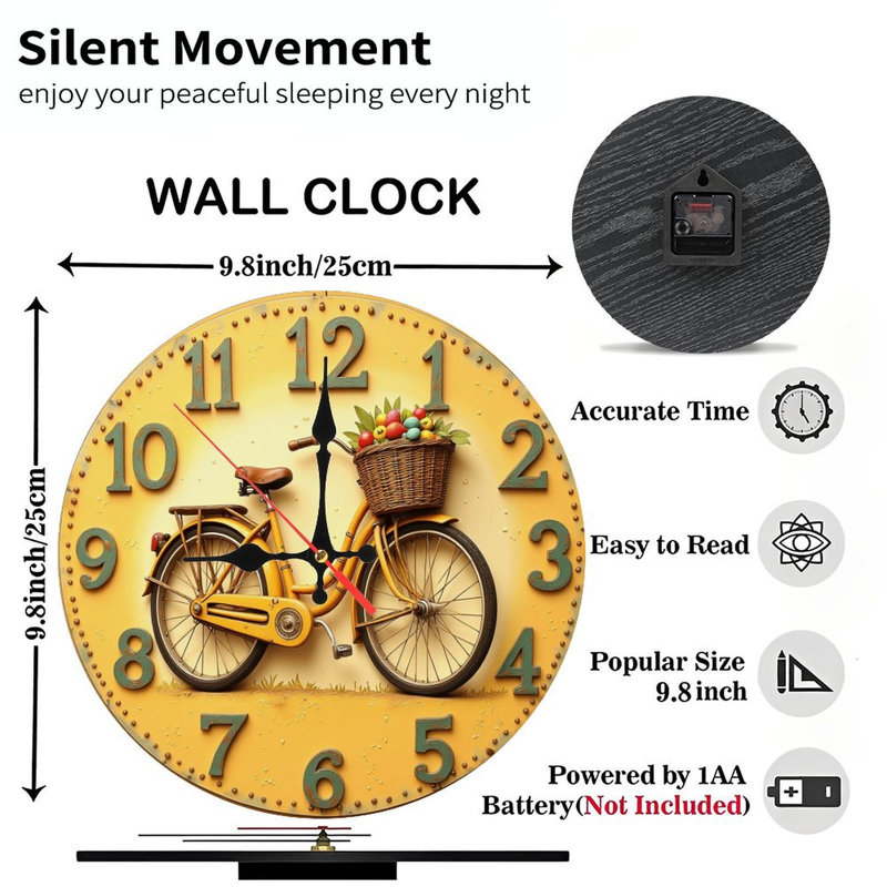 horloge de bicyclette panier de fleurs vintage jaune