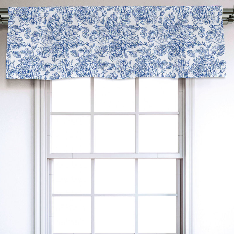 Vintage Floral Dark Violet and White Sateen Window Valance