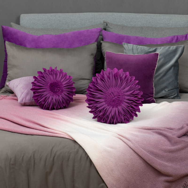 Housse et insert décoratif décoratif 3D Floral, H 14 po x l 14 po, Toile rouge mauve velours
