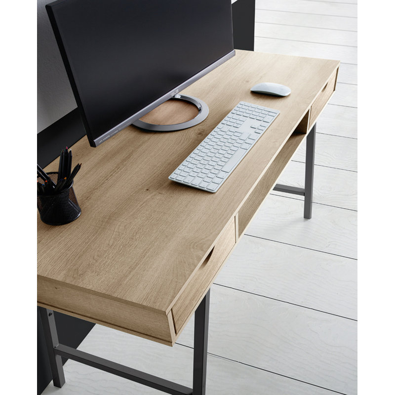 Anastasia Metal Base Writing Desk, Walnut/Dark Brown