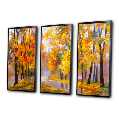 Forest Full Of Fallen Leaves In Autumn - Lake House Framed Canvas Wall Art Set Of 3 -  Loon PeakÂ®, 1BCC20D2462A463B81C61AA148D06CB7