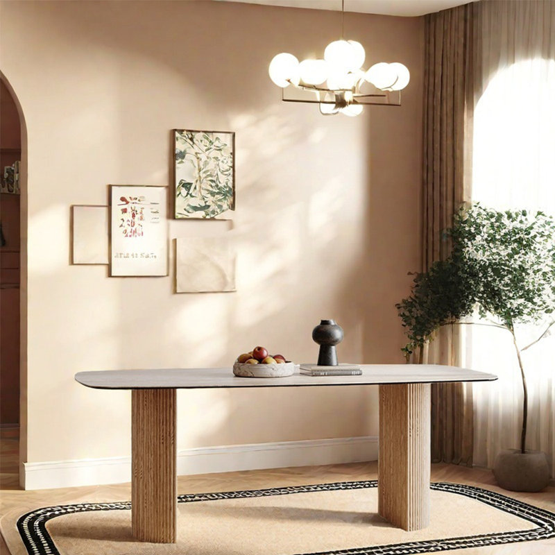 Table de salle à manger simple de style français crème, H 29,53 po x L 55,12 po x l 31,5 po