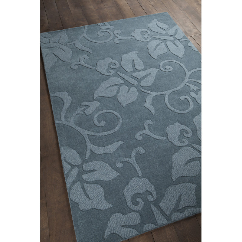 Handmade Blue Wool Tufted Rectangular 5' x 7' Rug