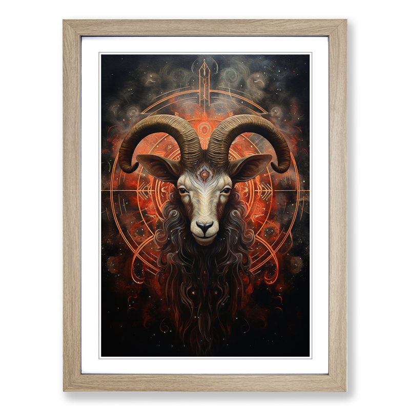 Capricorn Zodiac Contemporary - Single Picture Frame Print on Wood, 64cm H x 46cm W x 2cm D, Oak Framed