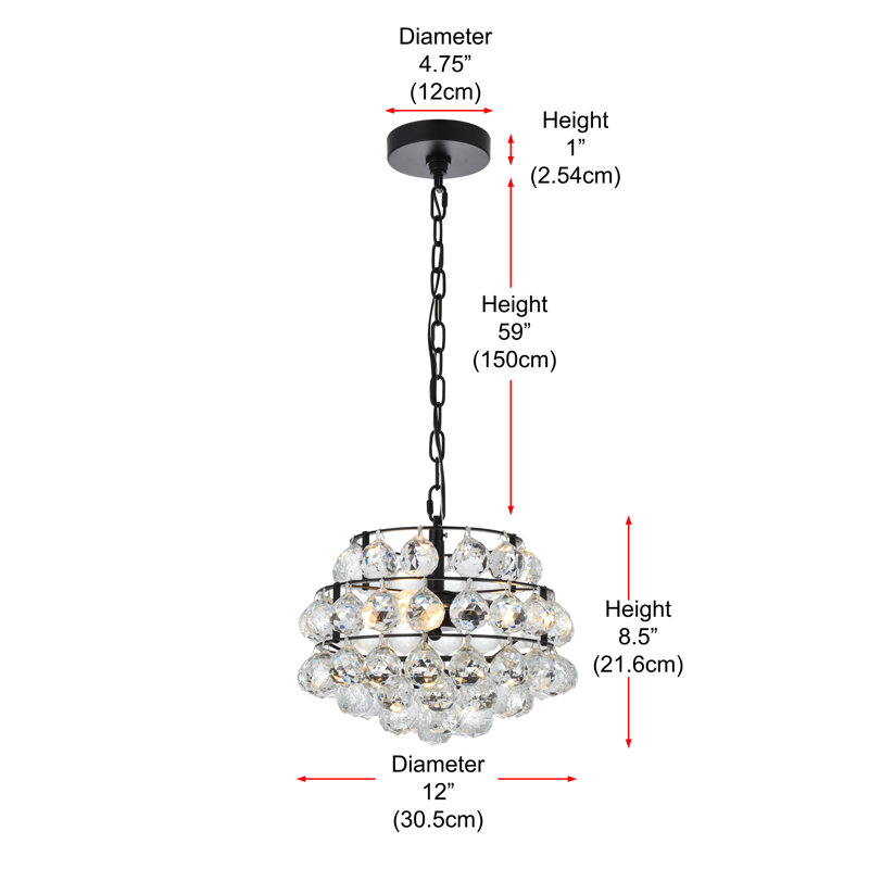 Kieron 3 - Light Unique/Statement Pendant, Black, 72" H x 12" W x 12" D