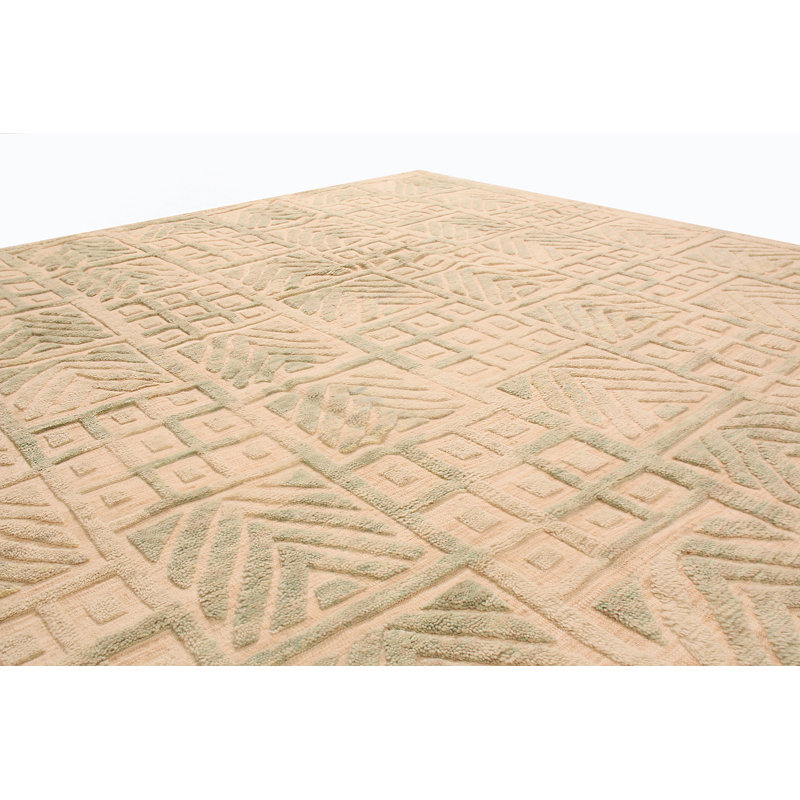 Hand Knotted Wool Geometric Area Rug, Rectangle 9' x 12'